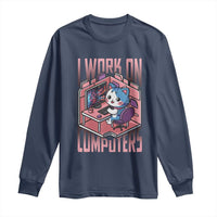 Funny Programmer Long Sleeve Shirt I Work On Computers Japan Anime Cat
