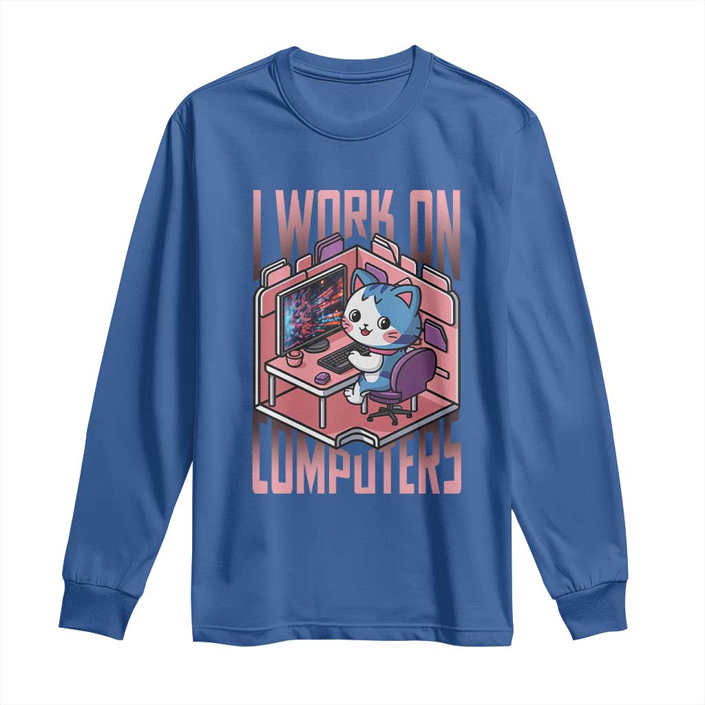 Funny Programmer Long Sleeve Shirt I Work On Computers Japan Anime Cat