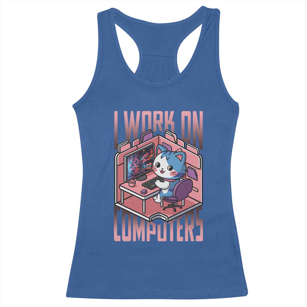 Funny Programmer Racerback Tank Top I Work On Computers Japan Anime Cat
