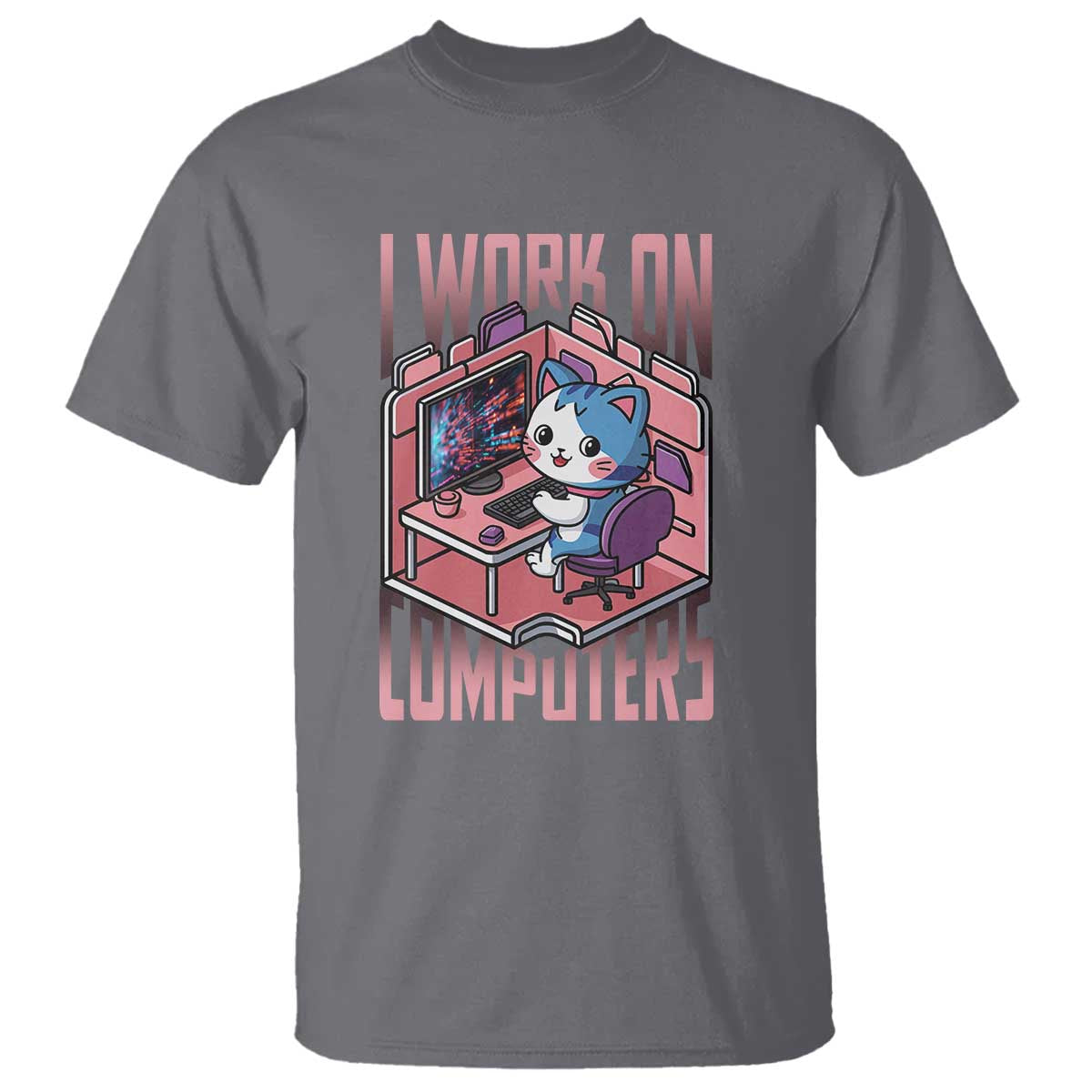 Funny Programmer T Shirt I Work On Computers Japan Anime Cat