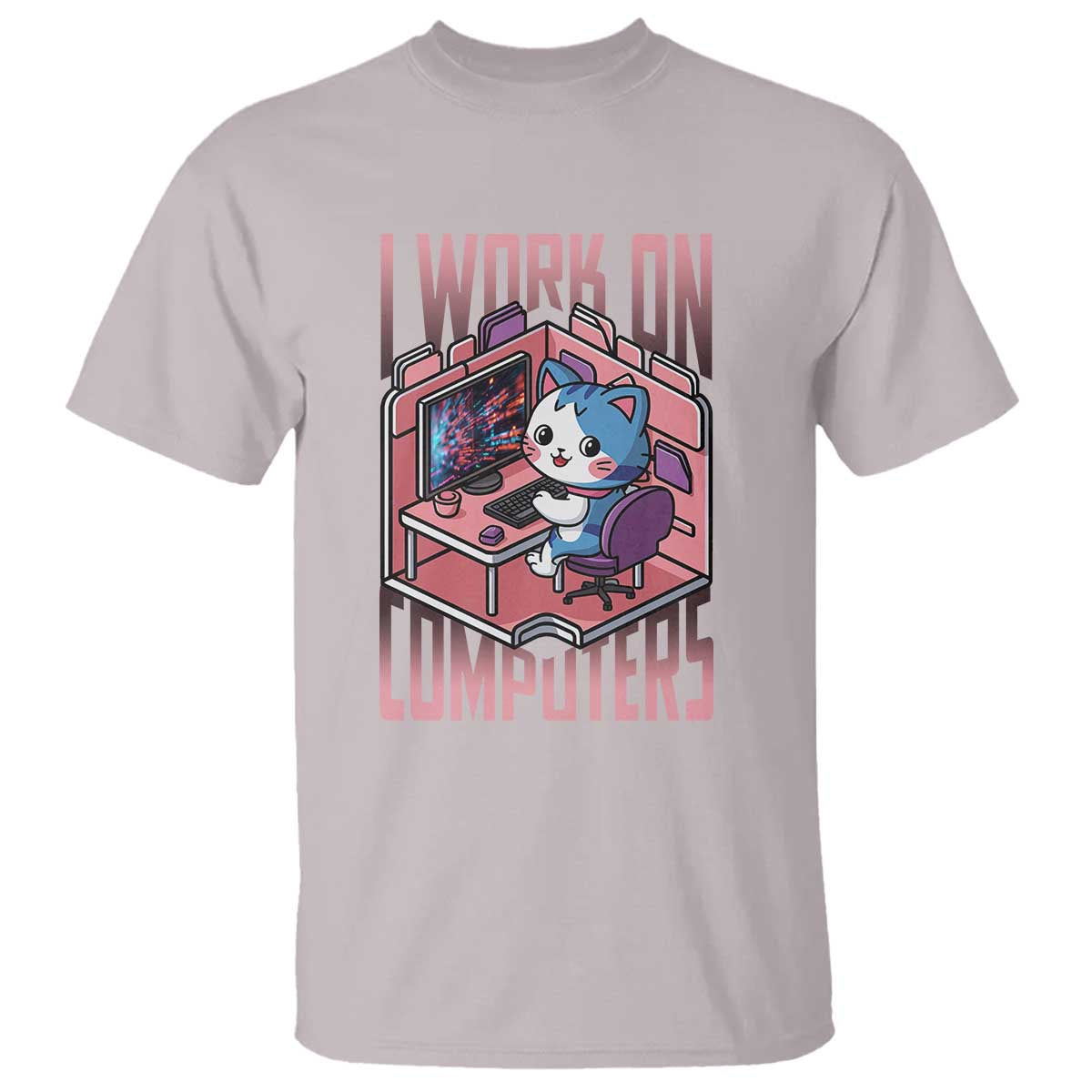 Funny Programmer T Shirt I Work On Computers Japan Anime Cat