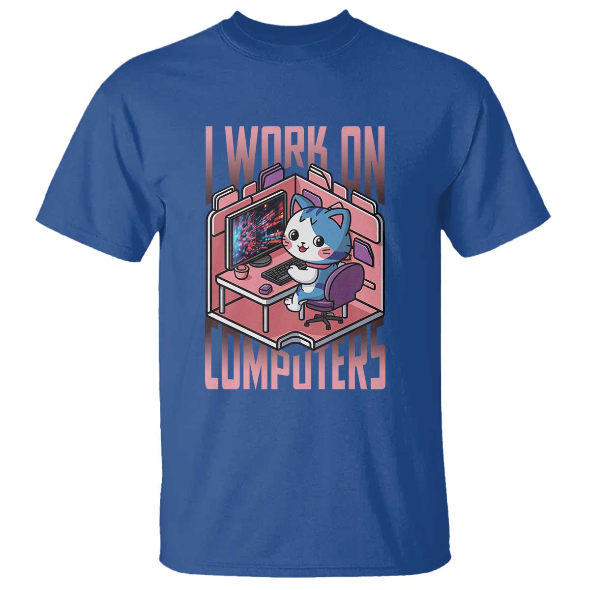 Funny Programmer T Shirt I Work On Computers Japan Anime Cat