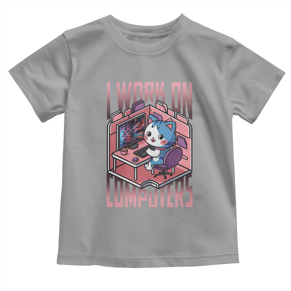 Funny Programmer Toddler T Shirt I Work On Computers Japan Anime Cat