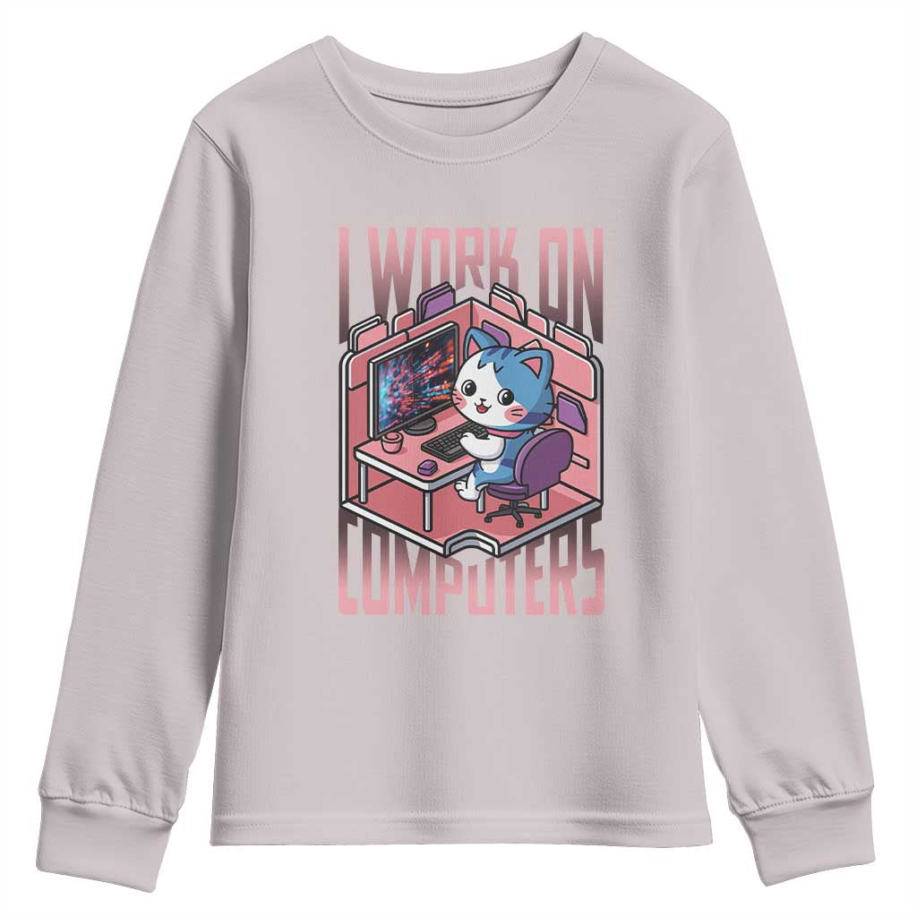 Funny Programmer Youth Sweatshirt I Work On Computers Japan Anime Cat