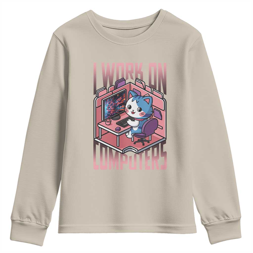 Funny Programmer Youth Sweatshirt I Work On Computers Japan Anime Cat