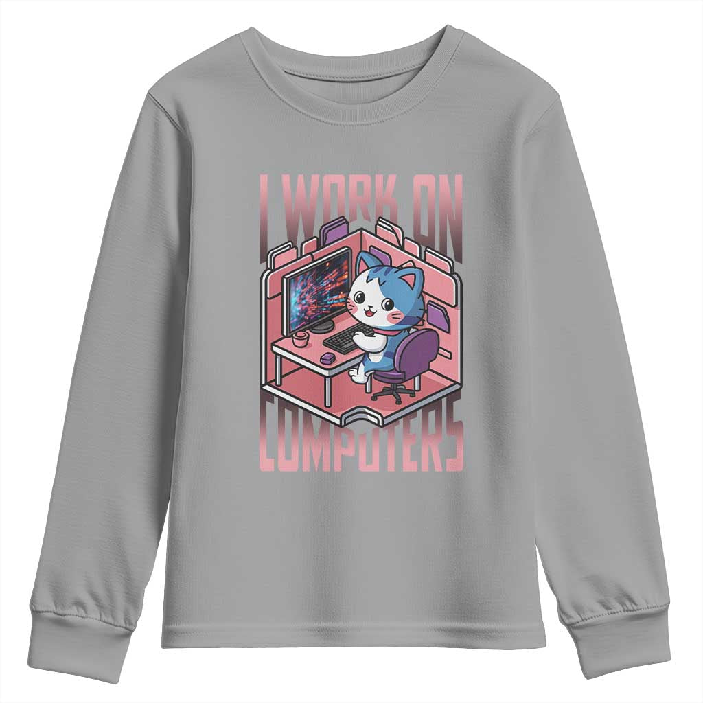 Funny Programmer Youth Sweatshirt I Work On Computers Japan Anime Cat