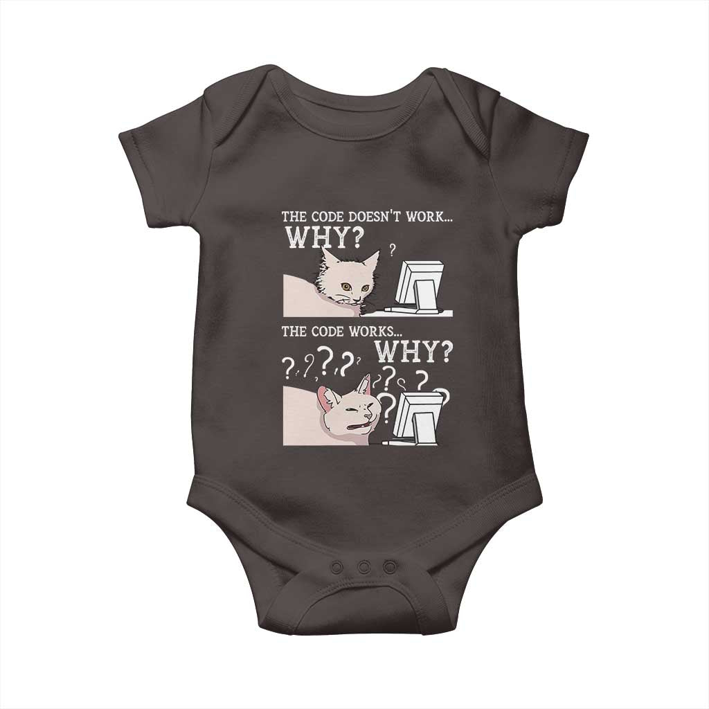 Funny Coder Baby Onesie The Code Doesn't Work Why Cat Meme
