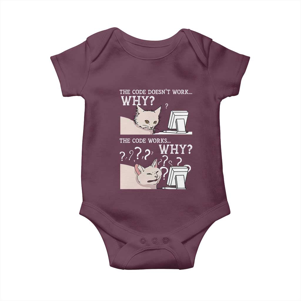 Funny Coder Baby Onesie The Code Doesn't Work Why Cat Meme