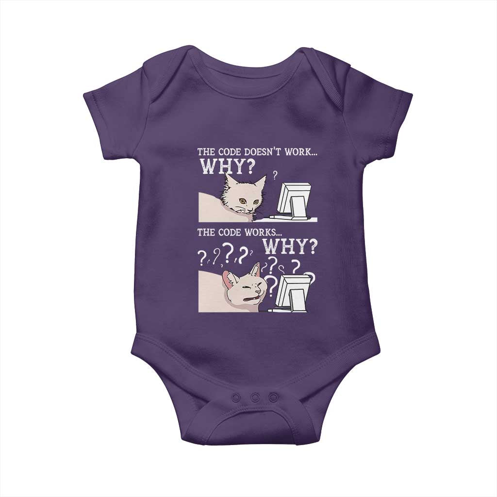 Funny Coder Baby Onesie The Code Doesn't Work Why Cat Meme