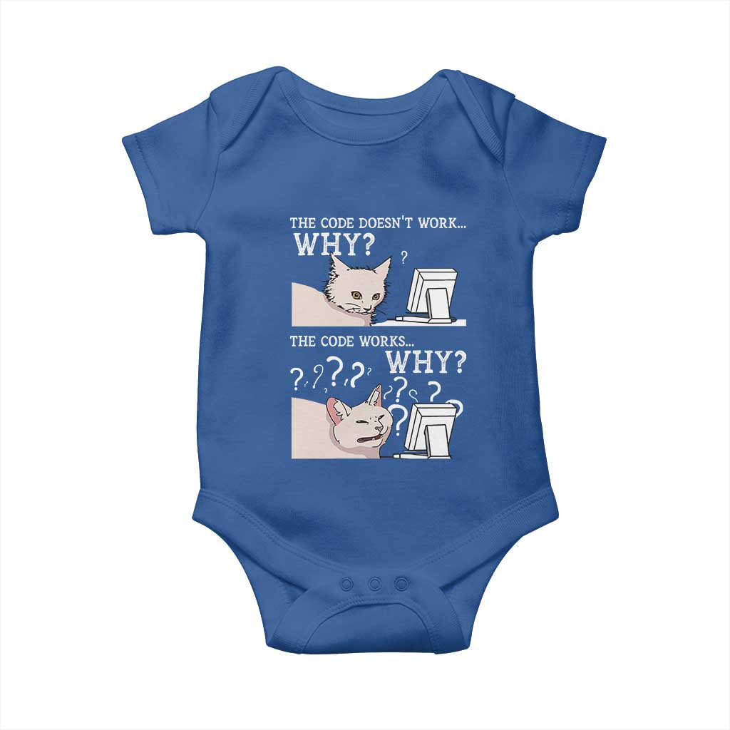 Funny Coder Baby Onesie The Code Doesn't Work Why Cat Meme
