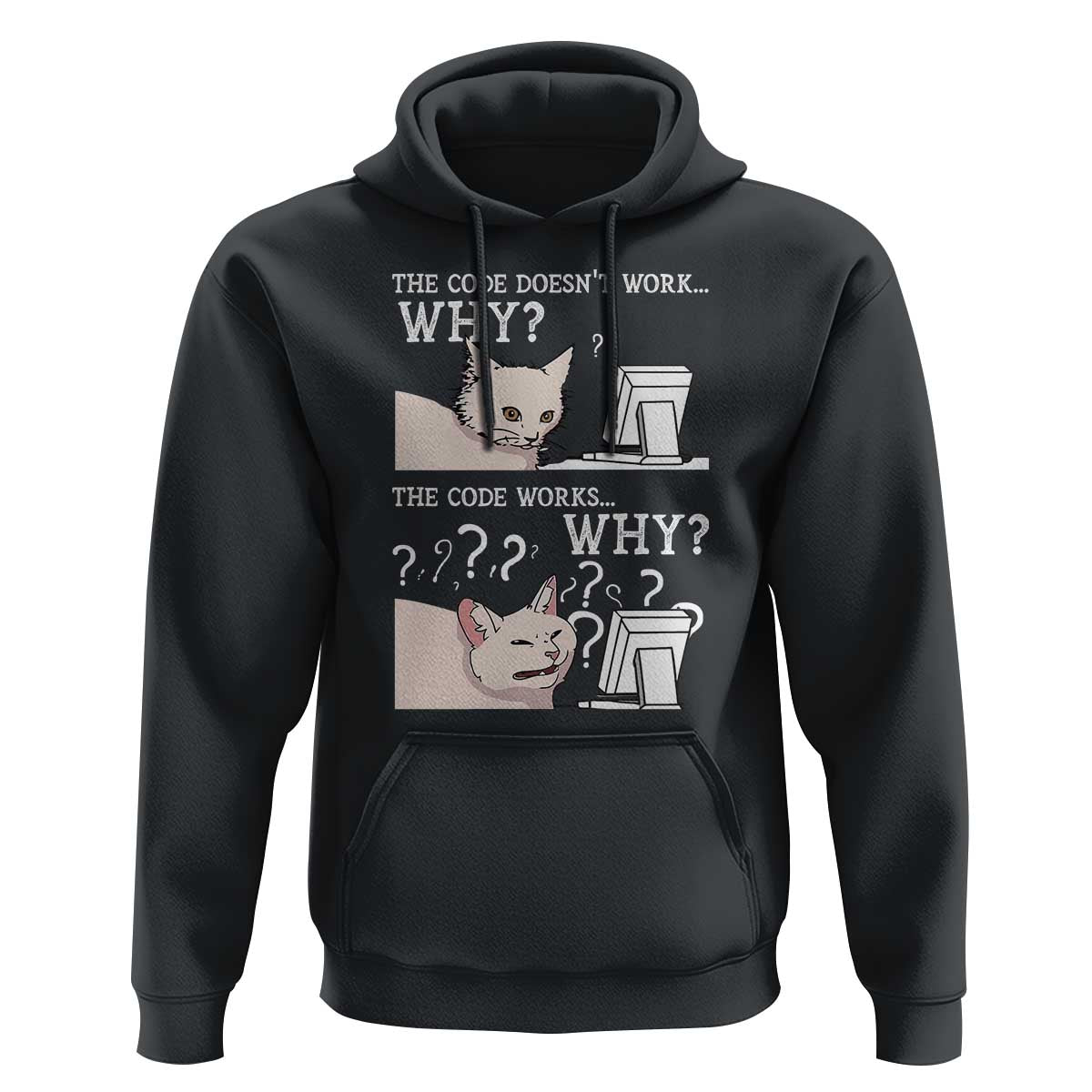 Funny Coder Hoodie The Code Doesn't Work Why Cat Meme