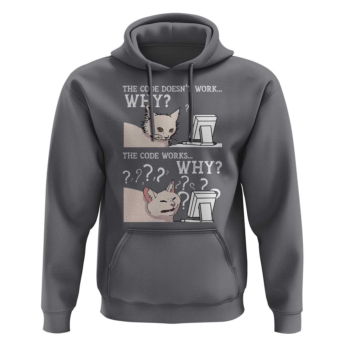 Funny Coder Hoodie The Code Doesn't Work Why Cat Meme