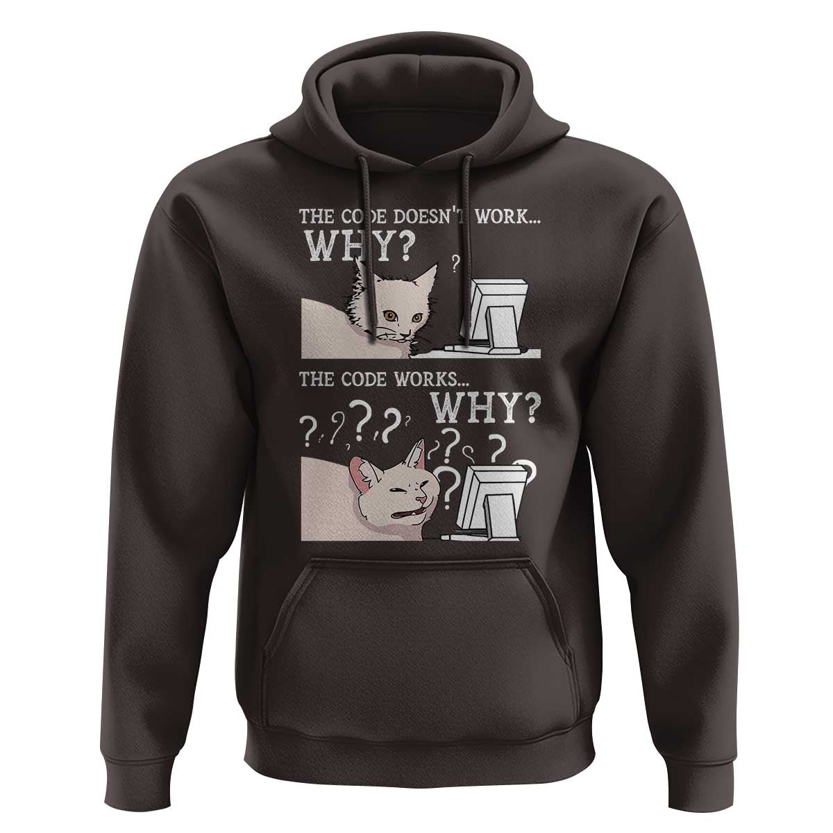 Funny Coder Hoodie The Code Doesn't Work Why Cat Meme