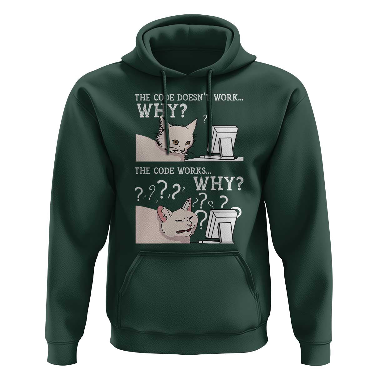 Funny Coder Hoodie The Code Doesn't Work Why Cat Meme