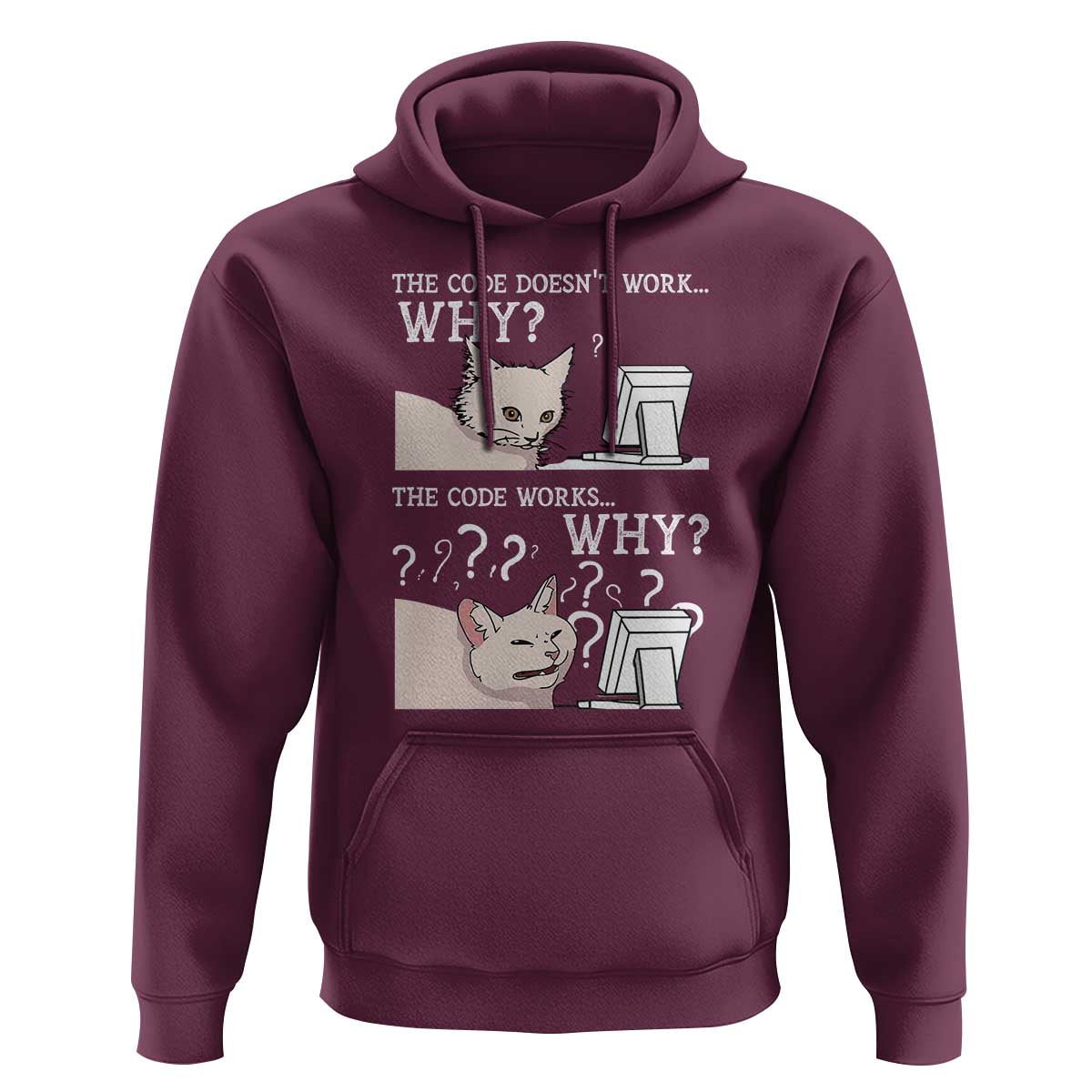Funny Coder Hoodie The Code Doesn't Work Why Cat Meme