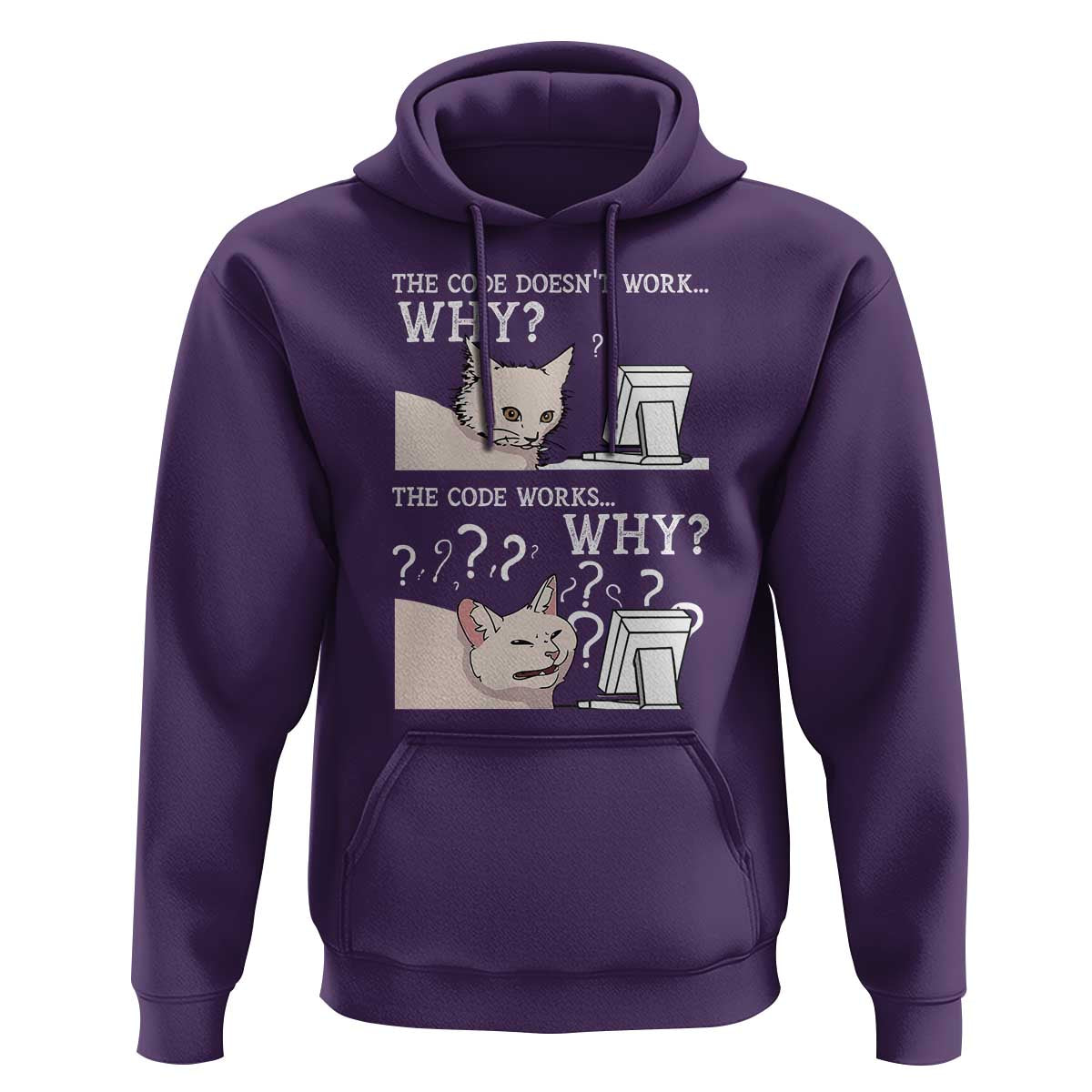 Funny Coder Hoodie The Code Doesn't Work Why Cat Meme