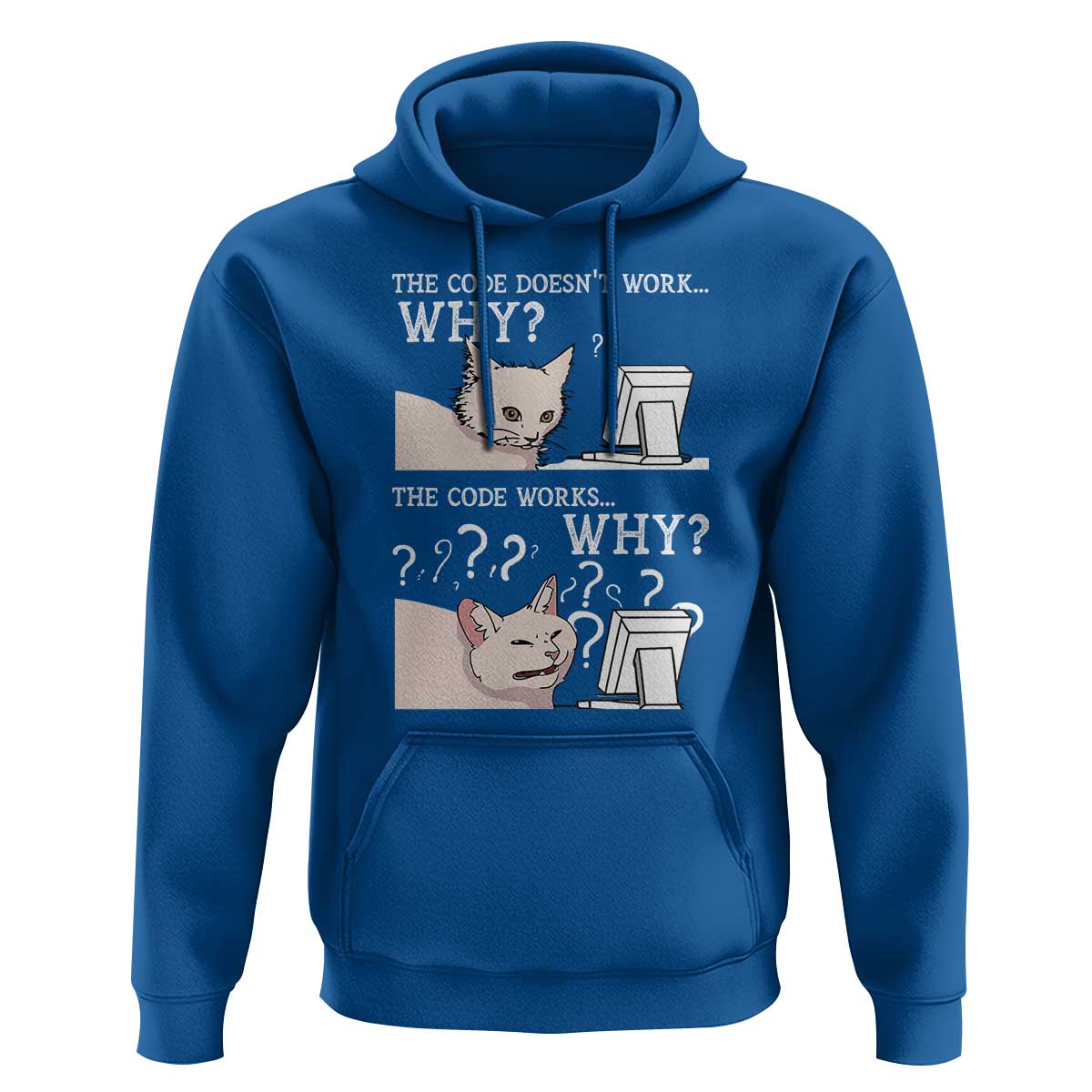 Funny Coder Hoodie The Code Doesn't Work Why Cat Meme