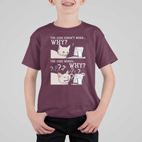 Funny Coder T Shirt For Kid The Code Doesn't Work Why Cat Meme