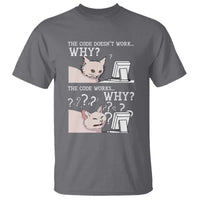 Funny Coder T Shirt The Code Doesn't Work Why Cat Meme