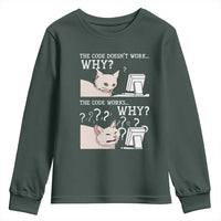 Funny Coder Youth Sweatshirt The Code Doesn't Work Why Cat Meme