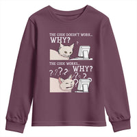 Funny Coder Youth Sweatshirt The Code Doesn't Work Why Cat Meme