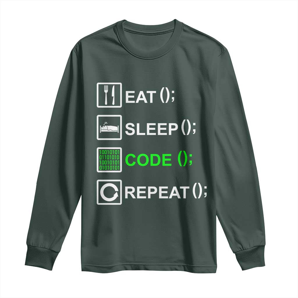 Funny Coder Long Sleeve Shirt Eat Sleep Code Repeat