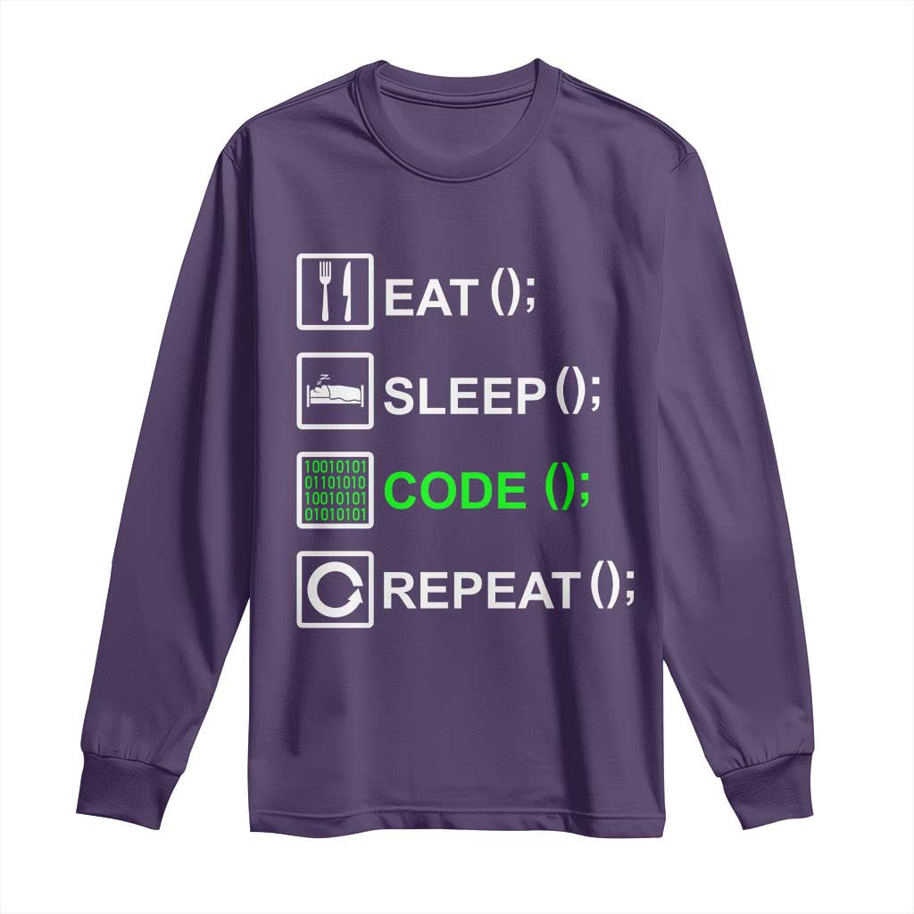 Funny Coder Long Sleeve Shirt Eat Sleep Code Repeat
