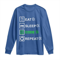 Funny Coder Long Sleeve Shirt Eat Sleep Code Repeat