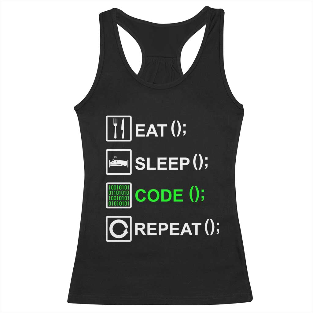 Funny Coder Racerback Tank Top Eat Sleep Code Repeat