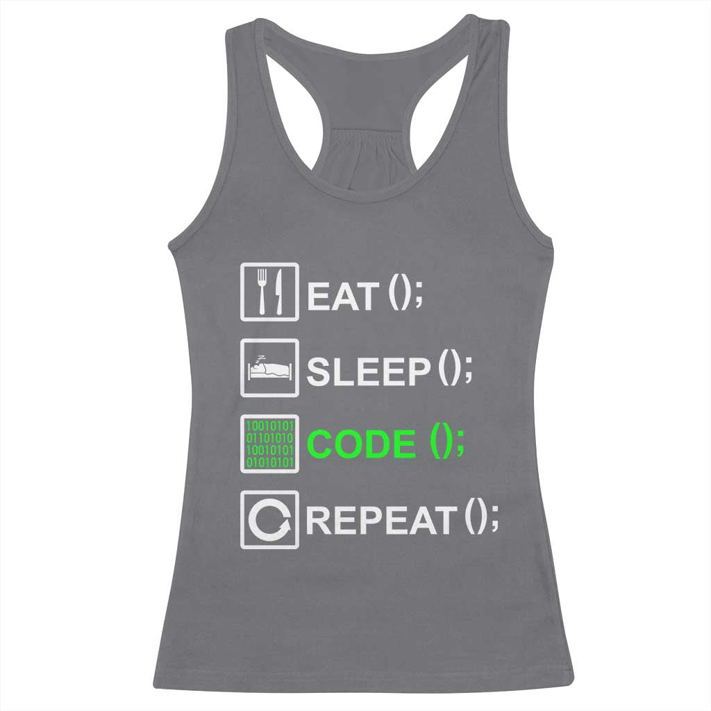 Funny Coder Racerback Tank Top Eat Sleep Code Repeat