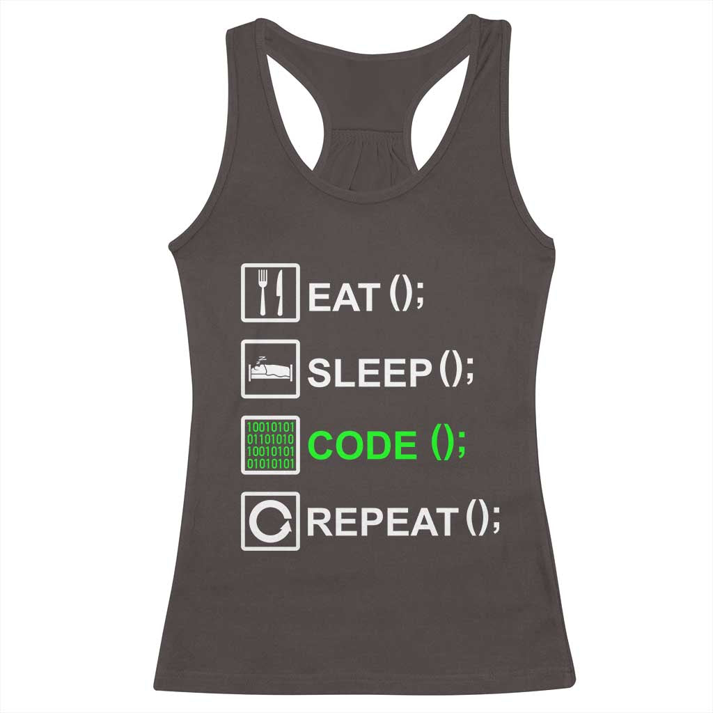 Funny Coder Racerback Tank Top Eat Sleep Code Repeat