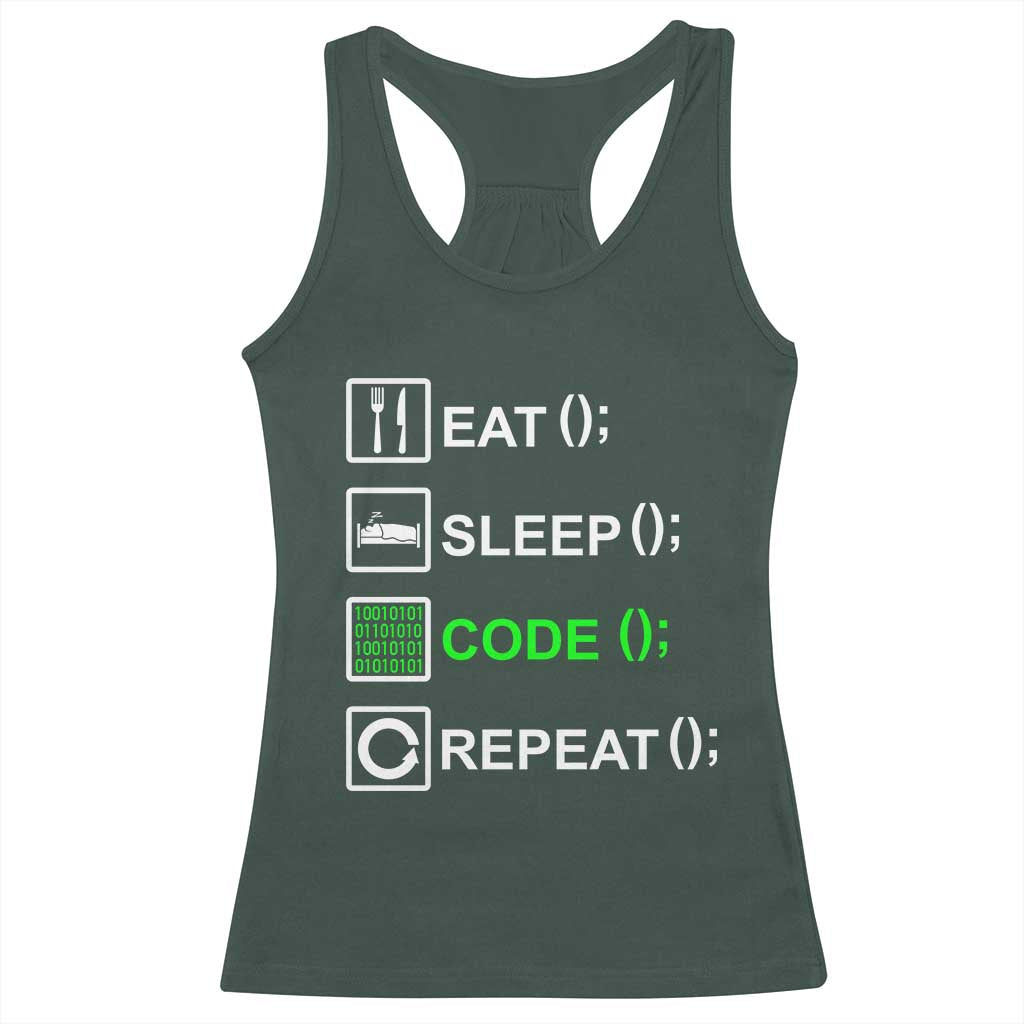 Funny Coder Racerback Tank Top Eat Sleep Code Repeat