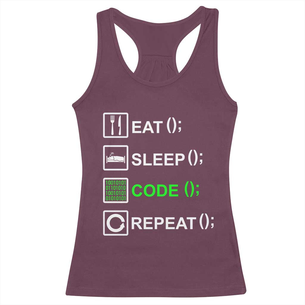Funny Coder Racerback Tank Top Eat Sleep Code Repeat