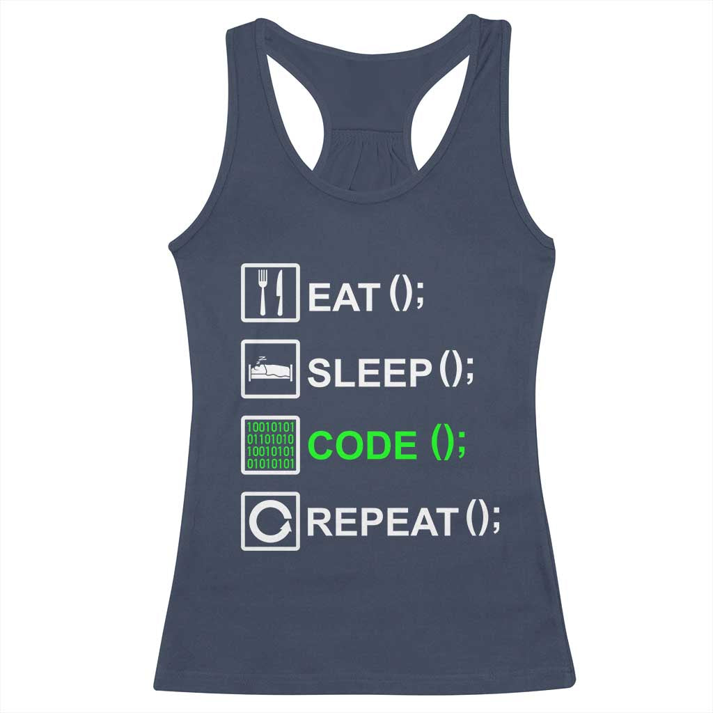 Funny Coder Racerback Tank Top Eat Sleep Code Repeat