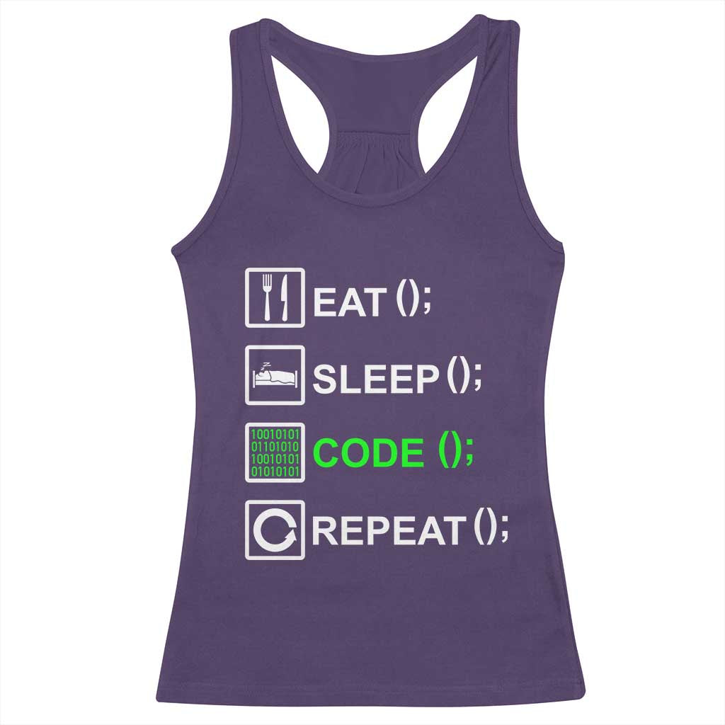 Funny Coder Racerback Tank Top Eat Sleep Code Repeat