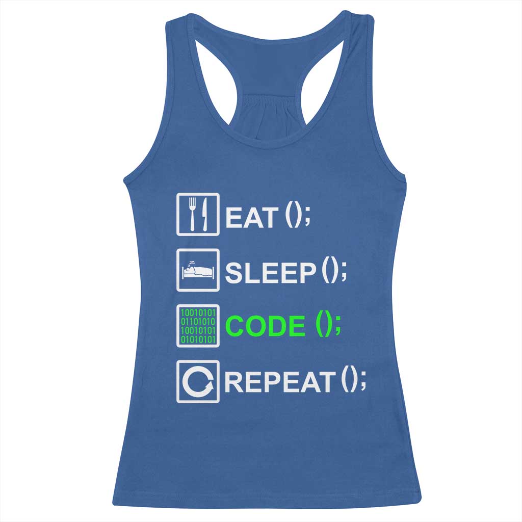 Funny Coder Racerback Tank Top Eat Sleep Code Repeat