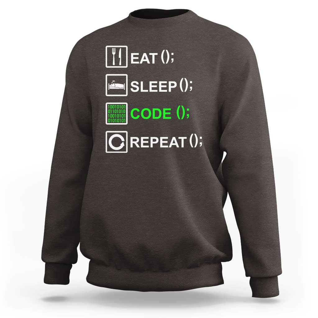 Funny Coder Sweatshirt Eat Sleep Code Repeat