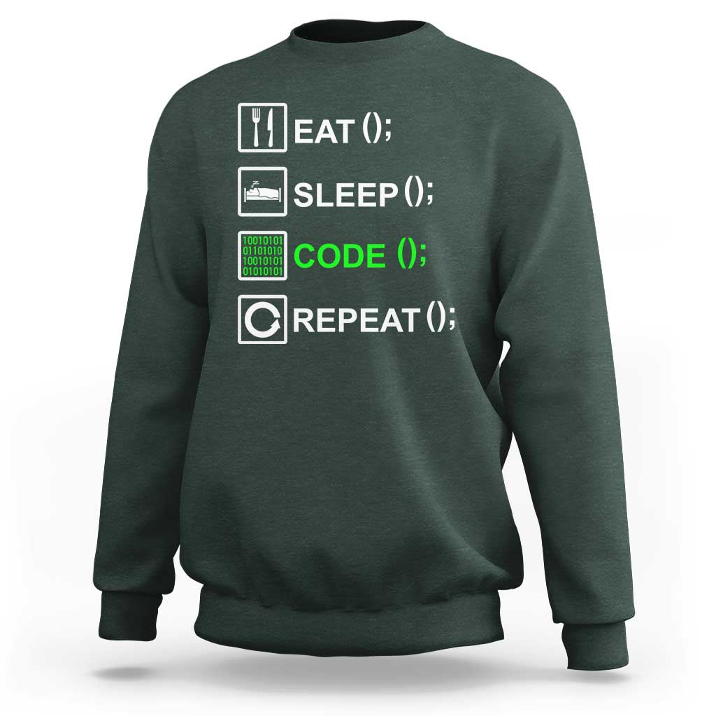 Funny Coder Sweatshirt Eat Sleep Code Repeat