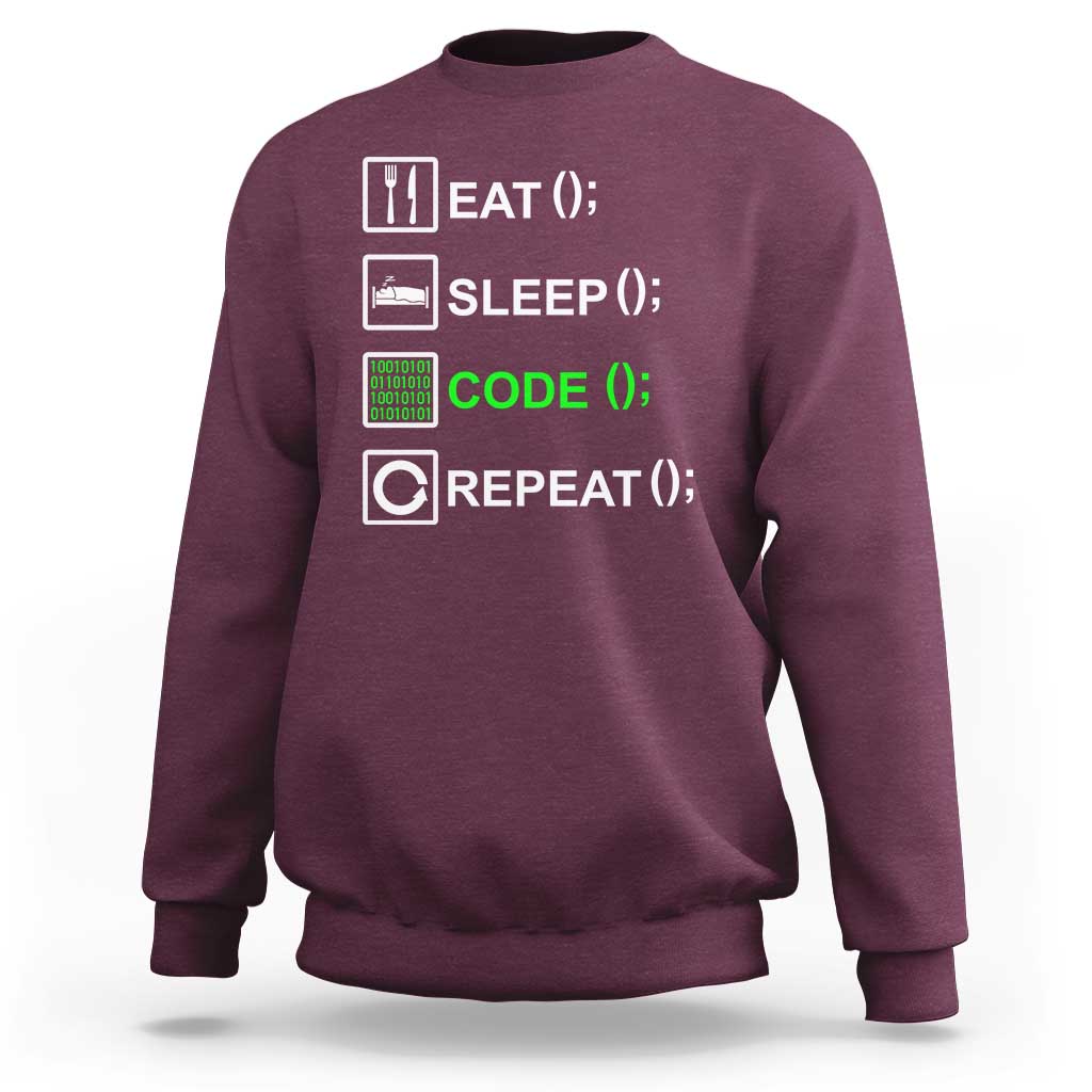 Funny Coder Sweatshirt Eat Sleep Code Repeat