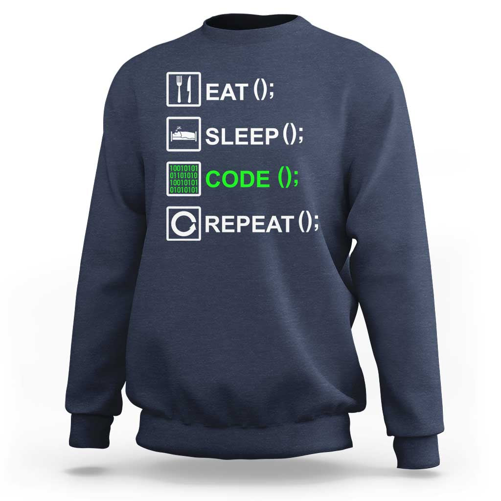 Funny Coder Sweatshirt Eat Sleep Code Repeat
