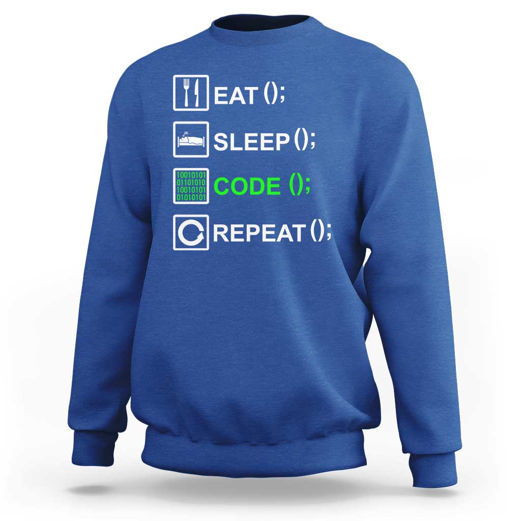 Funny Coder Sweatshirt Eat Sleep Code Repeat