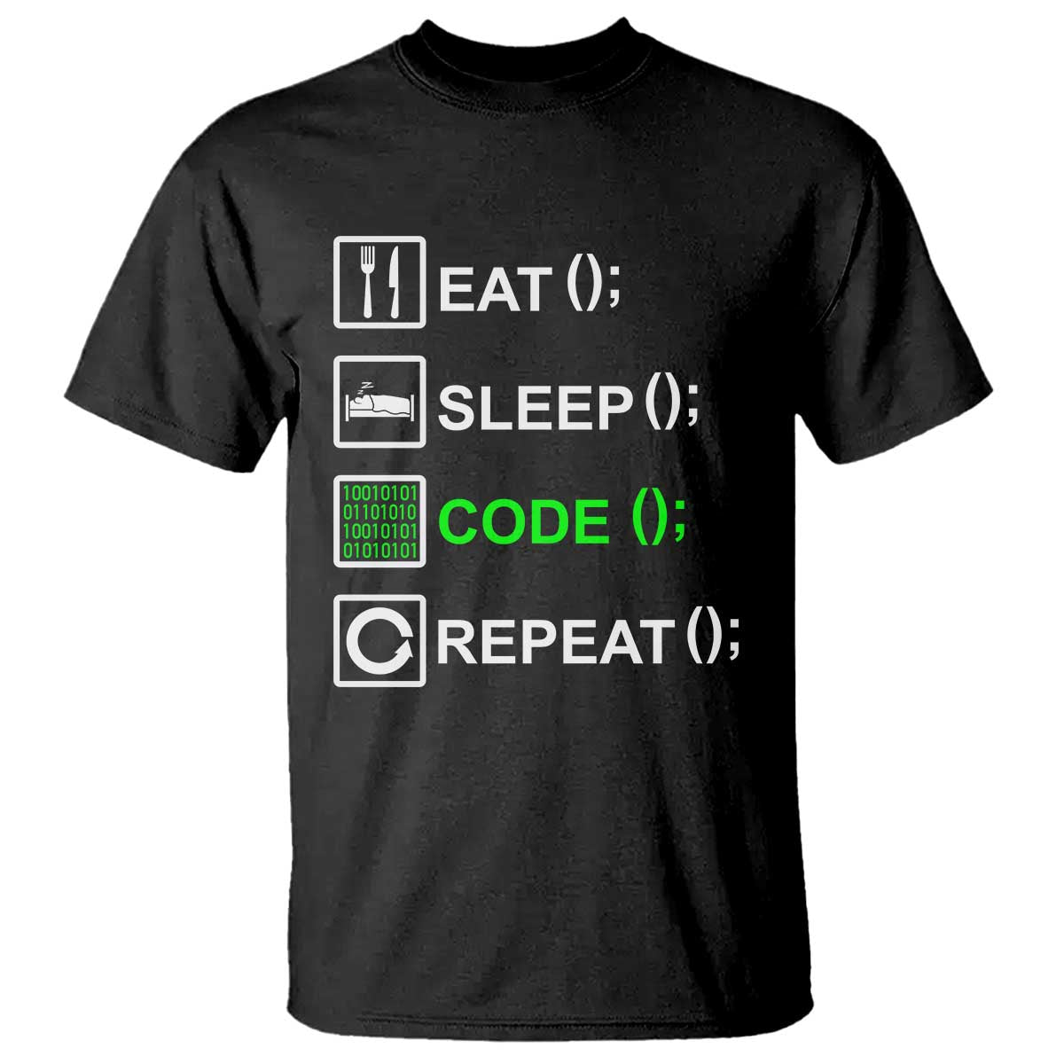 Funny Coder T Shirt Eat Sleep Code Repeat