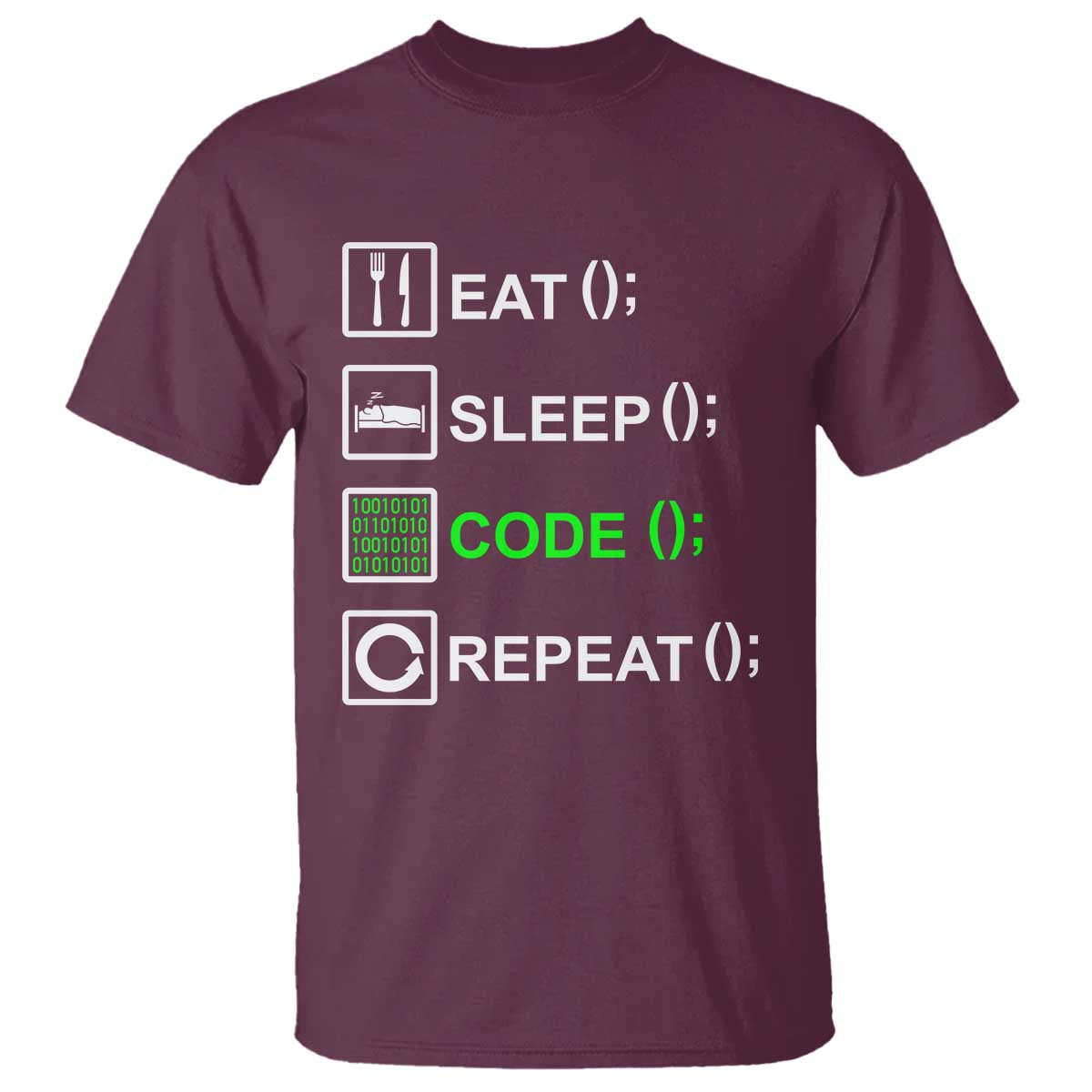 Funny Coder T Shirt Eat Sleep Code Repeat