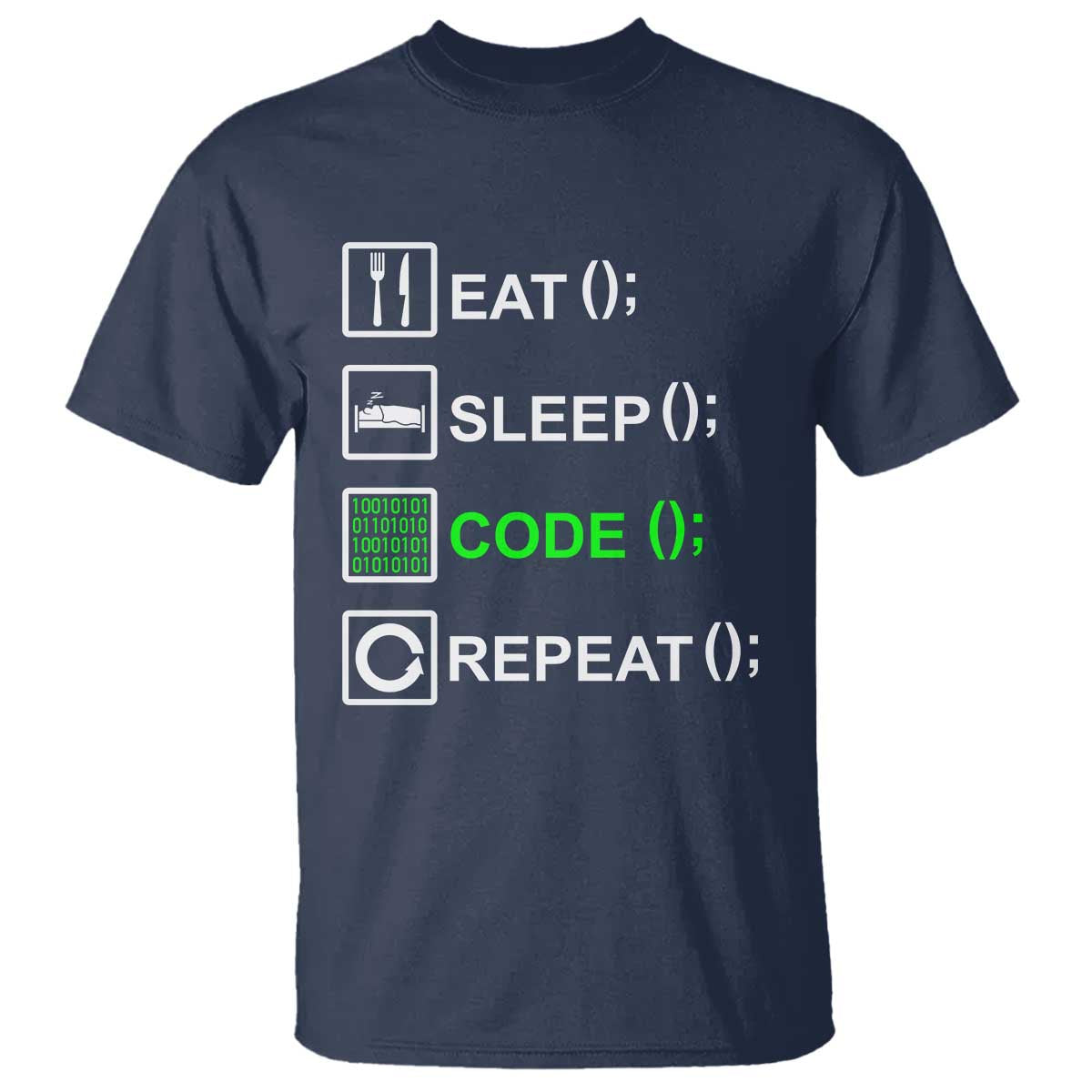Funny Coder T Shirt Eat Sleep Code Repeat