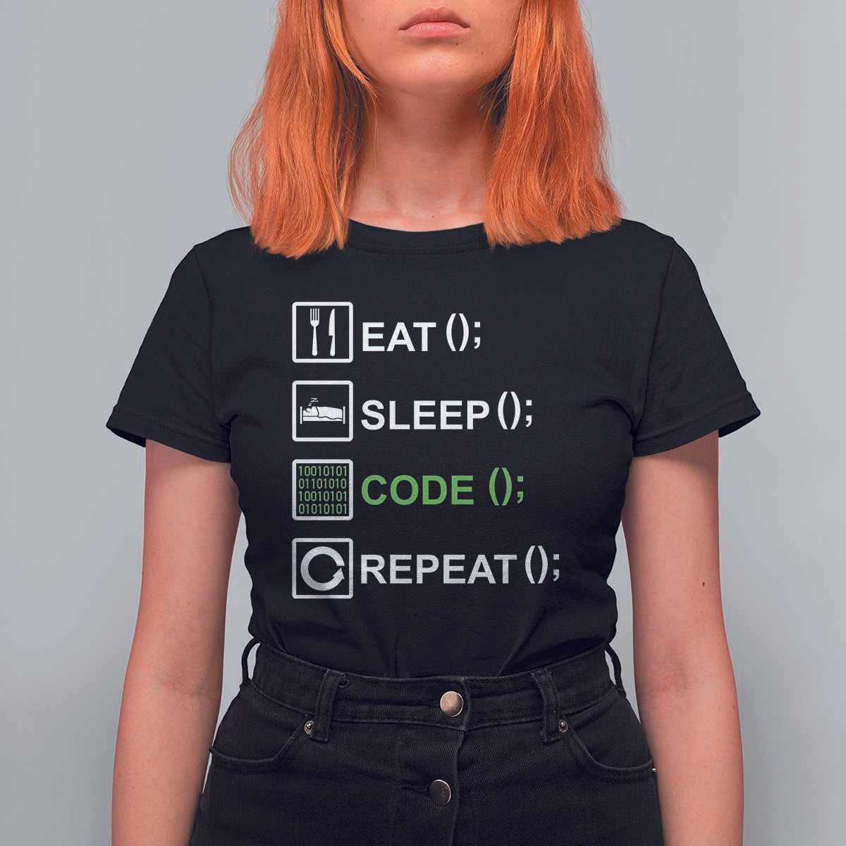 Funny Coder T Shirt For Women Eat Sleep Code Repeat