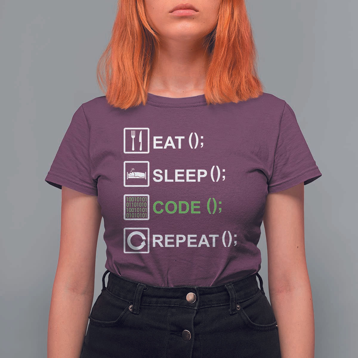 Funny Coder T Shirt For Women Eat Sleep Code Repeat