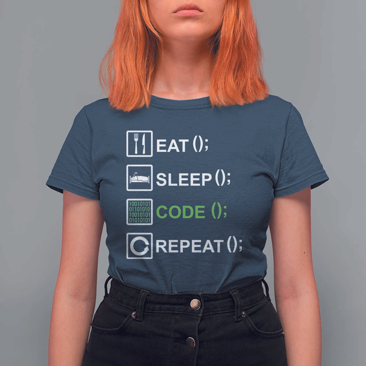 Funny Coder T Shirt For Women Eat Sleep Code Repeat