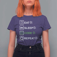 Funny Coder T Shirt For Women Eat Sleep Code Repeat