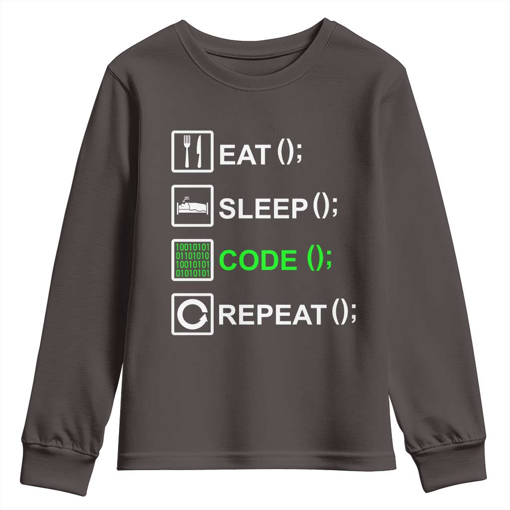 Funny Coder Youth Sweatshirt Eat Sleep Code Repeat