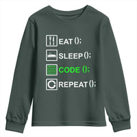 Funny Coder Youth Sweatshirt Eat Sleep Code Repeat